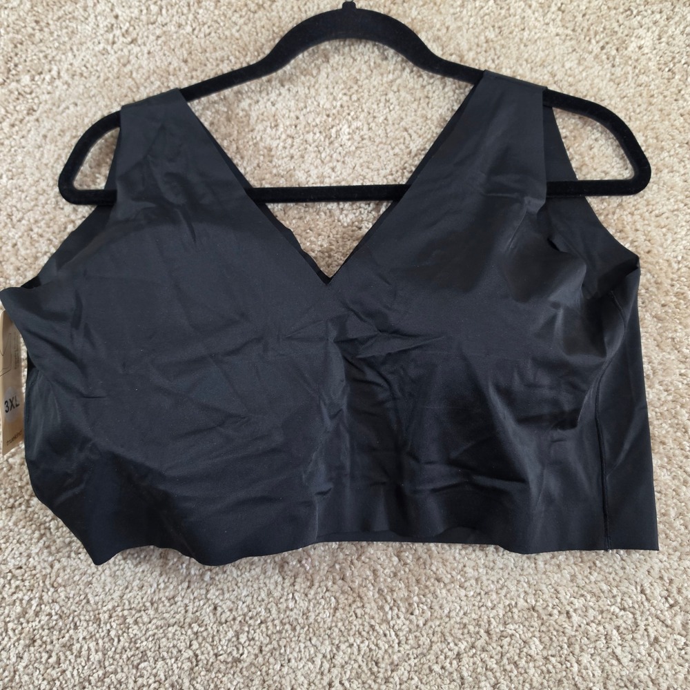Truekind Bralette Everyday Comfort V-Neck Black Seamless Wireless Plus Size 3XL - Picture 3 of 5